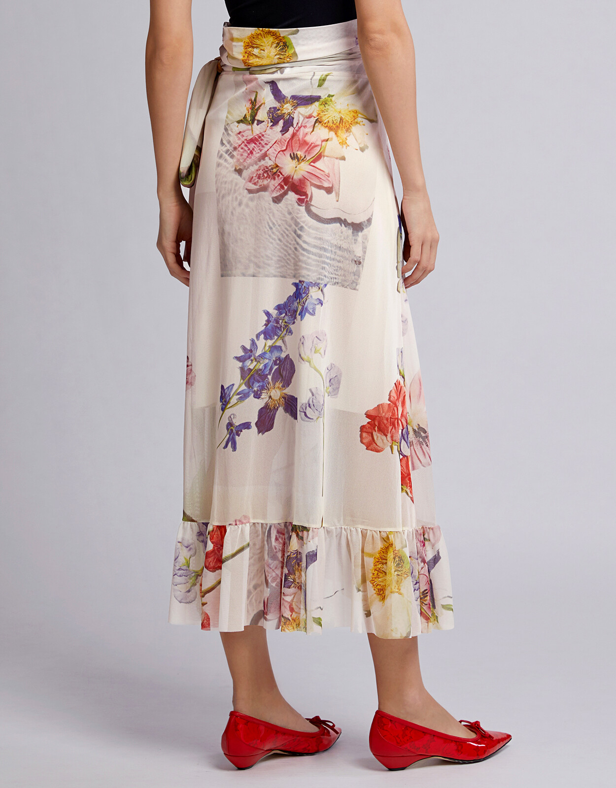 NWT GANNI Floral Mesh Ruffled Wrap Midi Skirt White Size EU 36/ US4 $225