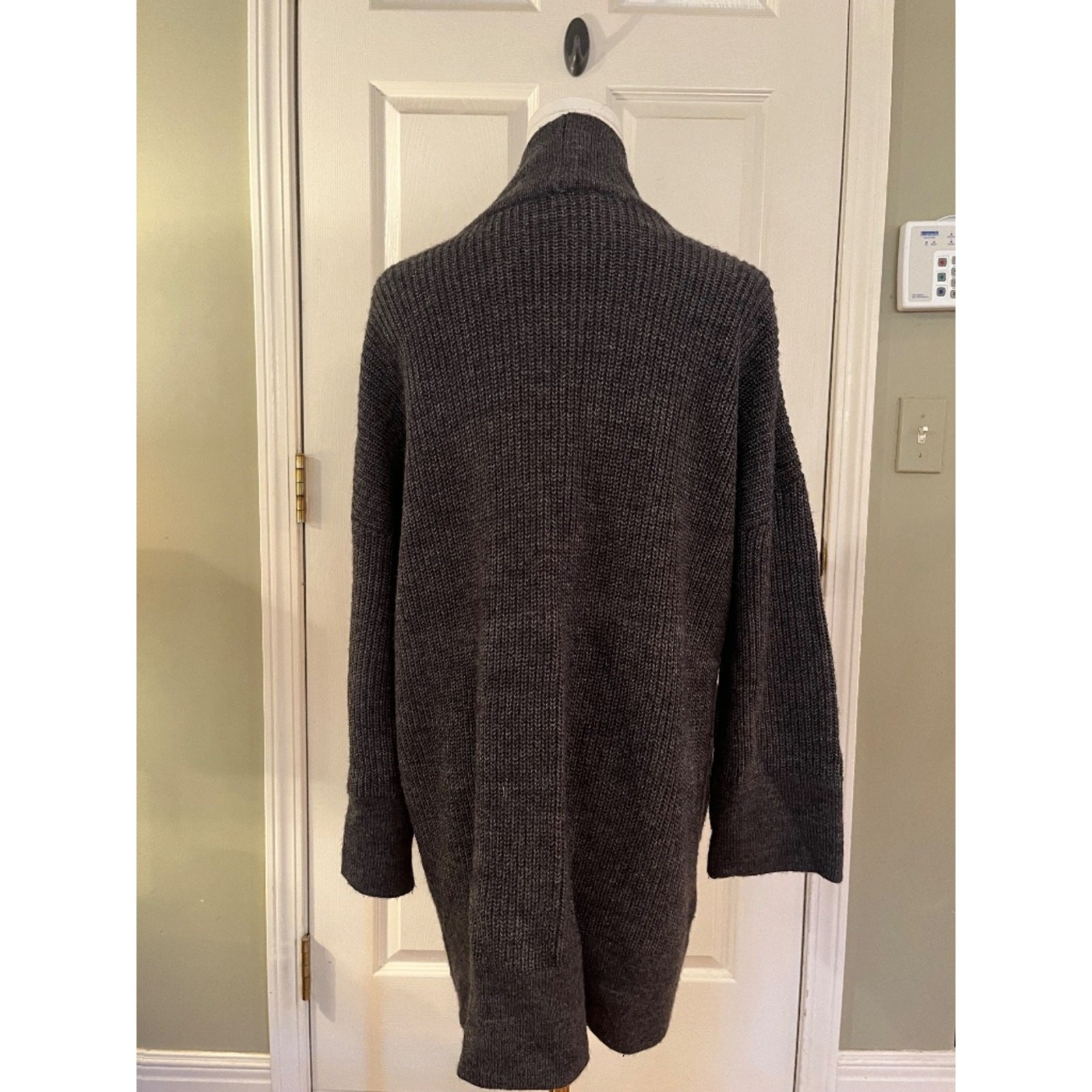 J. Crew Charcoal Gray Open Front Longline Knit Cardigan Sweater with Pockets – M