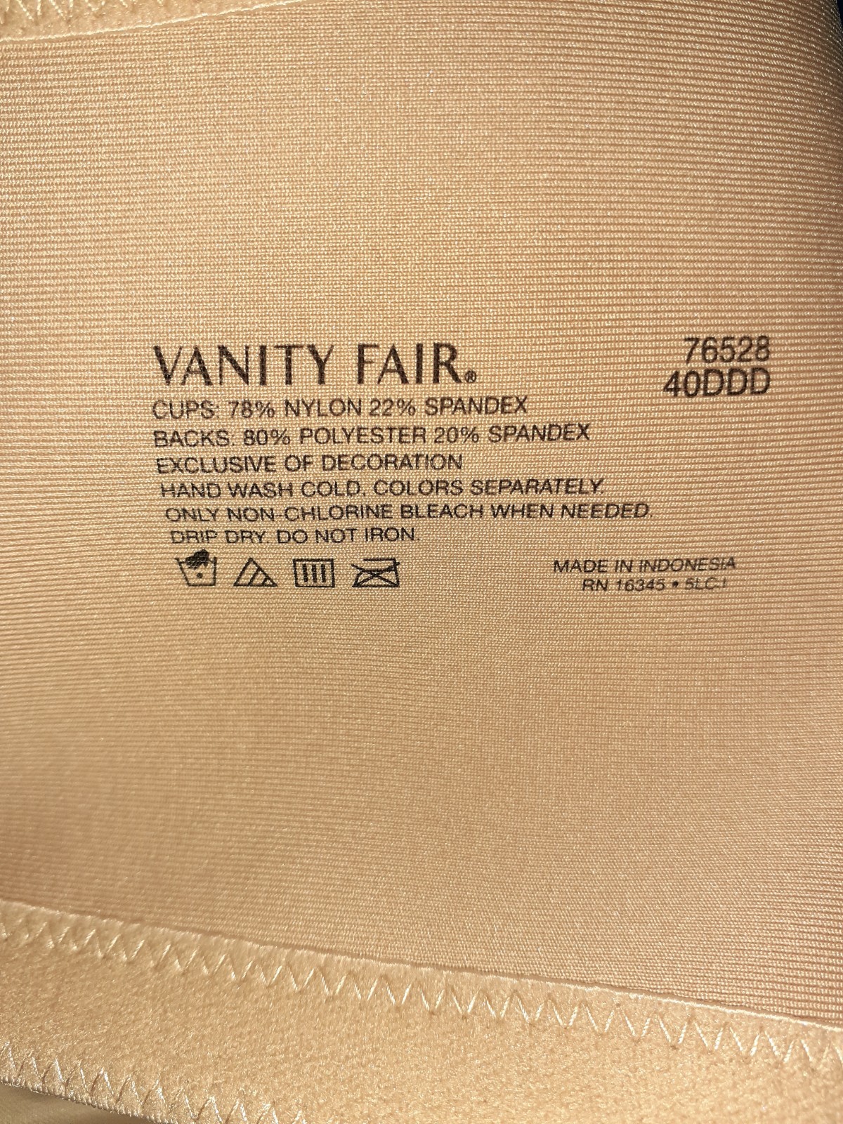 VANITY FAIR Size 40DDD Bra Beige 76528 Radiant Lined Smooth Support Underwire