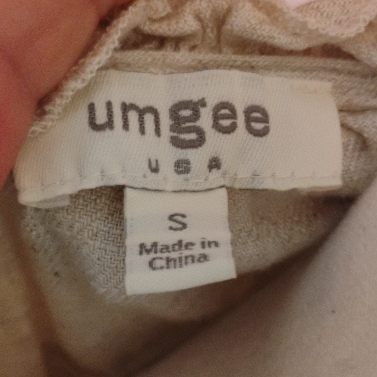Umgee Beige Linen/Rayon Ruffle Peplum Blouse Oversized Cropped Short Sleeve S