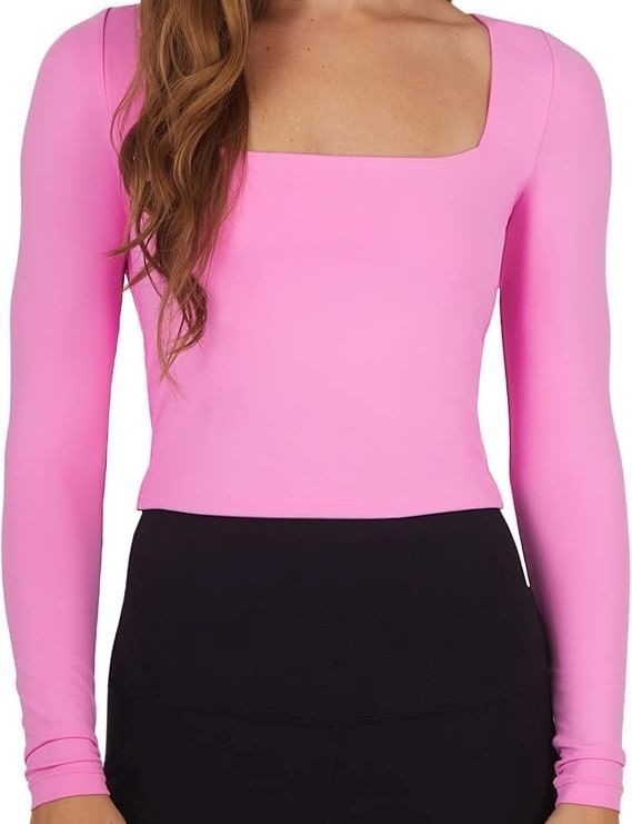 90 Degree by Reflex Women LARGE Active Top Pair Contour Olivia Crop Square Neck
