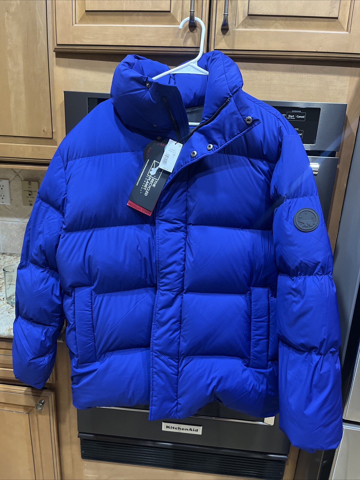 NEW THE RECYCLED PLANET MIHO ROYAL BLUE MEN’S PUFFER RED DOWN JACKET L $450