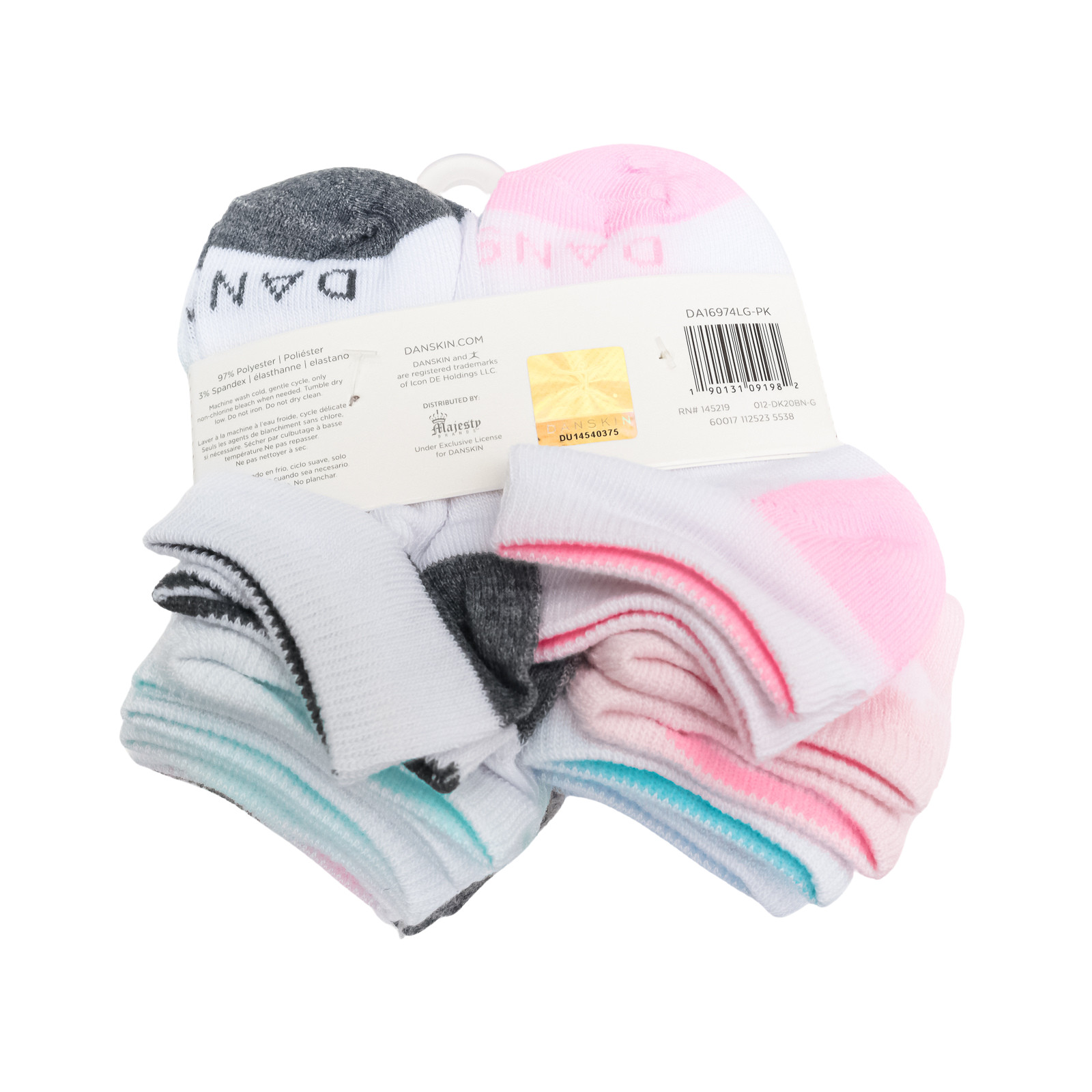 DANSKIN GIRLS 20 Pairs No Show Socks Shoe Size 7-10 Pink Gray Blue White New