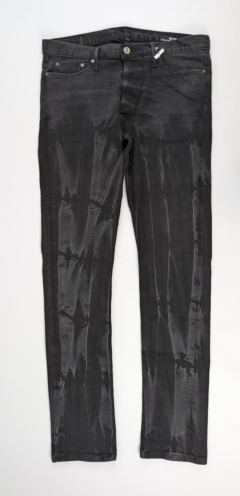 THVM Mens Size 34 Black Skinny Jeans Stretch Faded Wash Denim Pants