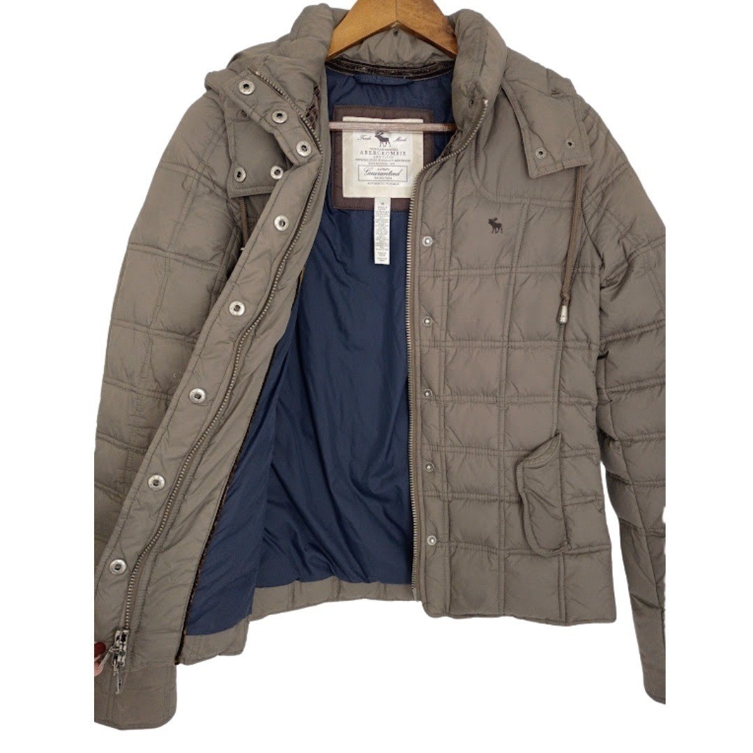 Abercrombie & Fitch Brown Quilted Puffer Jacket Hooded Y2K Gorpcore Moose Logo M