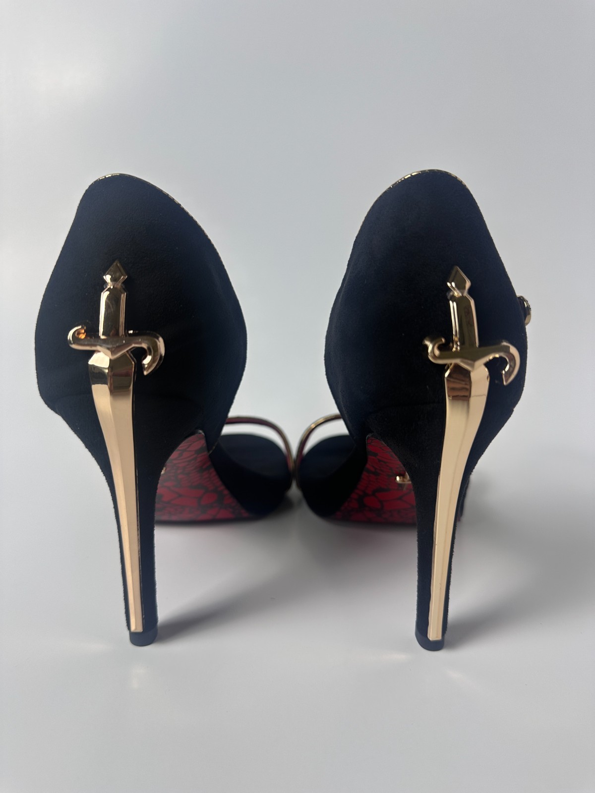 Cesare Paciotti Ankle Strap Dagger Heels EU 39 Gold Swords (Read Description)