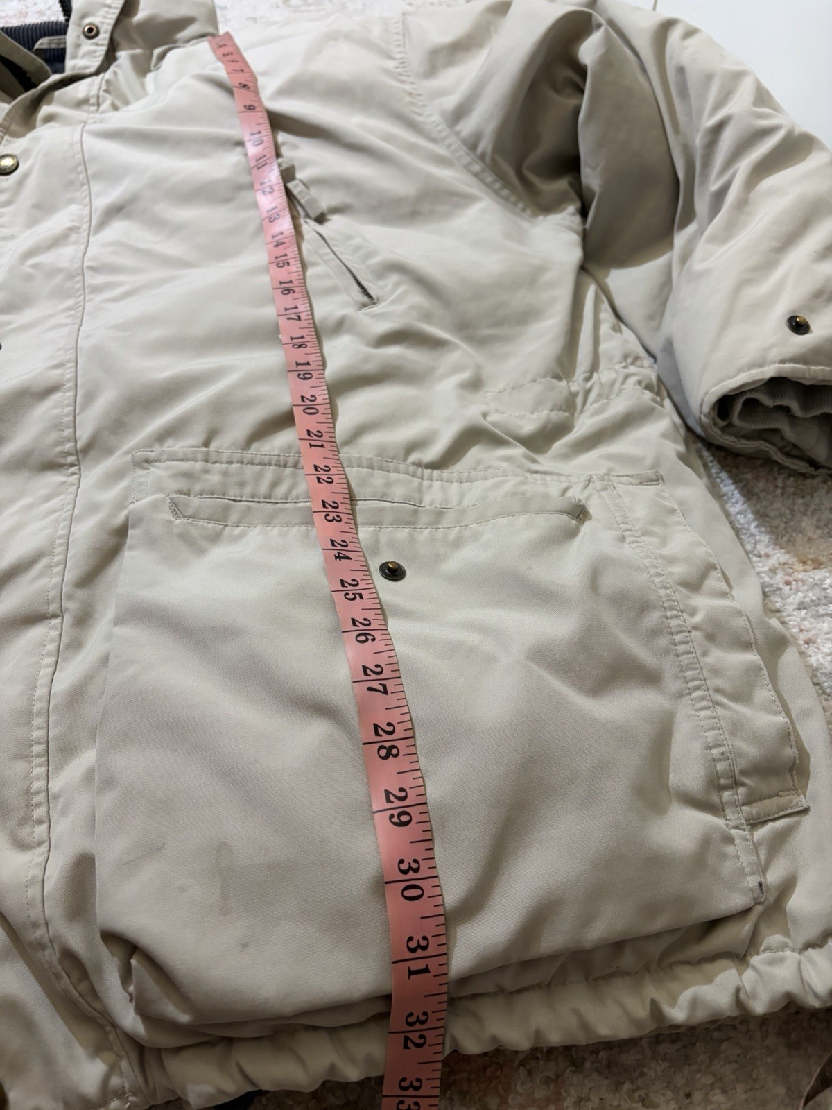 Eddie Bauer Beige Parka Jacket Men’s XL Insulated Full Zip Lined Stand Collar