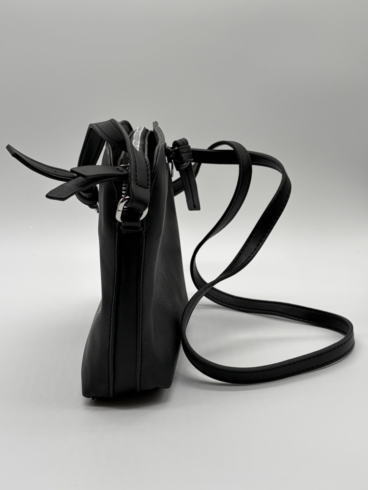 Nine West Black Crossbody Bag Purse Adjustable Strap Tassel Silver Hardware