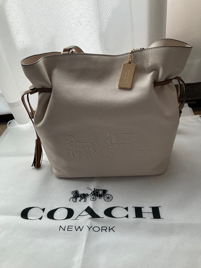 COACH Andy Tote Bag Leather Beige Ivory Carriage Logo 12a