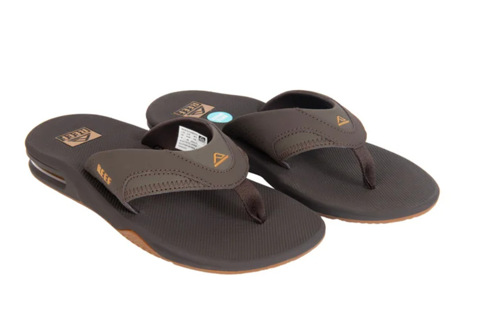 Reef Fanning Men’s Flip Flops Sandals Bottle Opener Black Brown Size 12-13