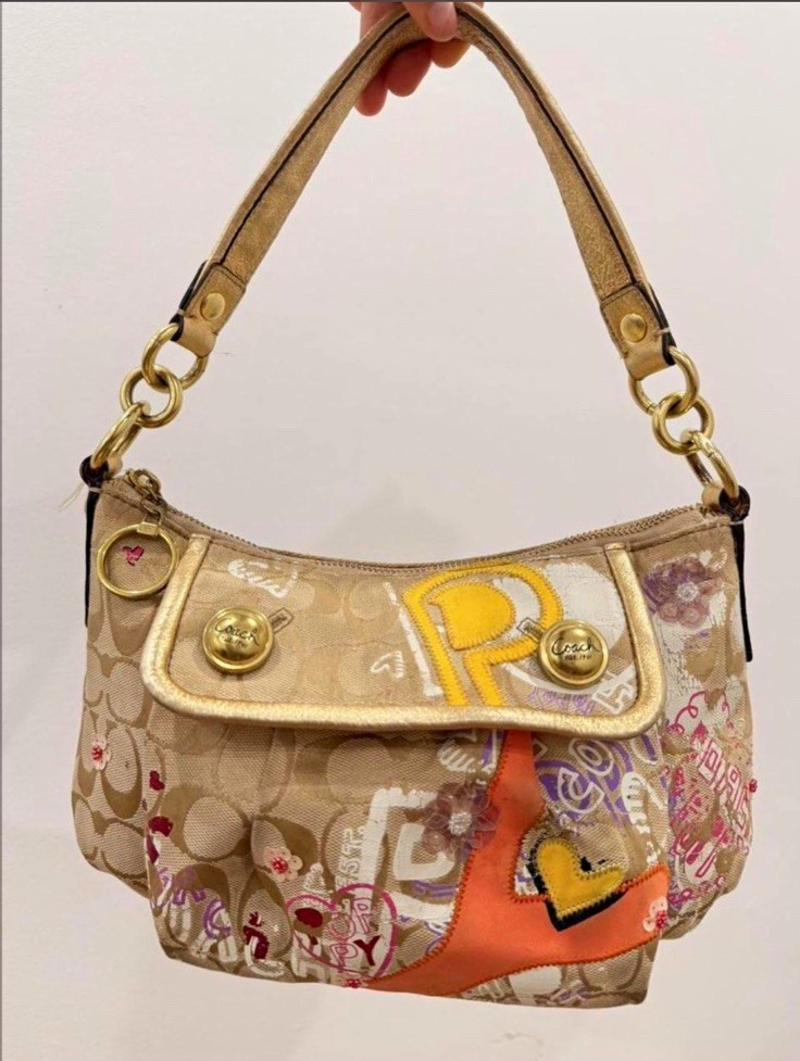 Coach Poppy Signature Monogram Sequin Applique Small Shoulder Bag Zip