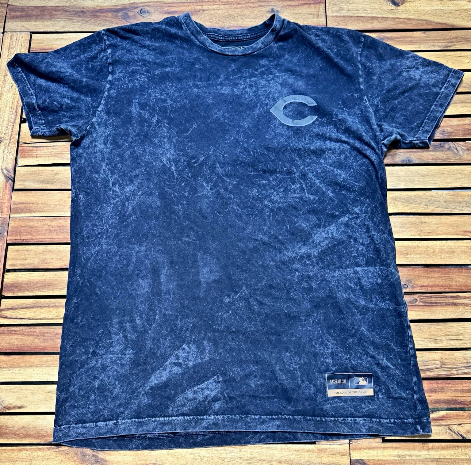 Baseballism Youth XL Black Acid Wash Graphic MLB Batterman Logo Patch Cotton Tee