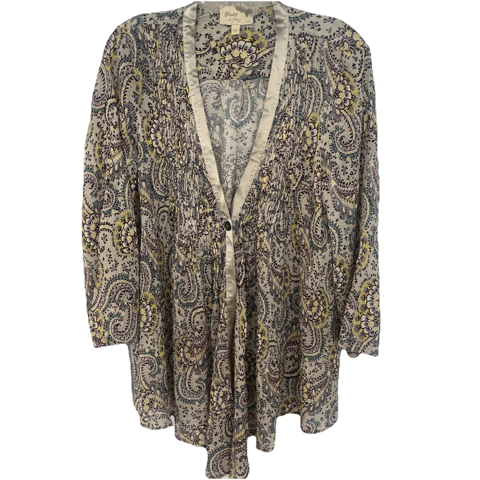 Elizabeth and James Silk Paisley Boho Blouse Top Large v2