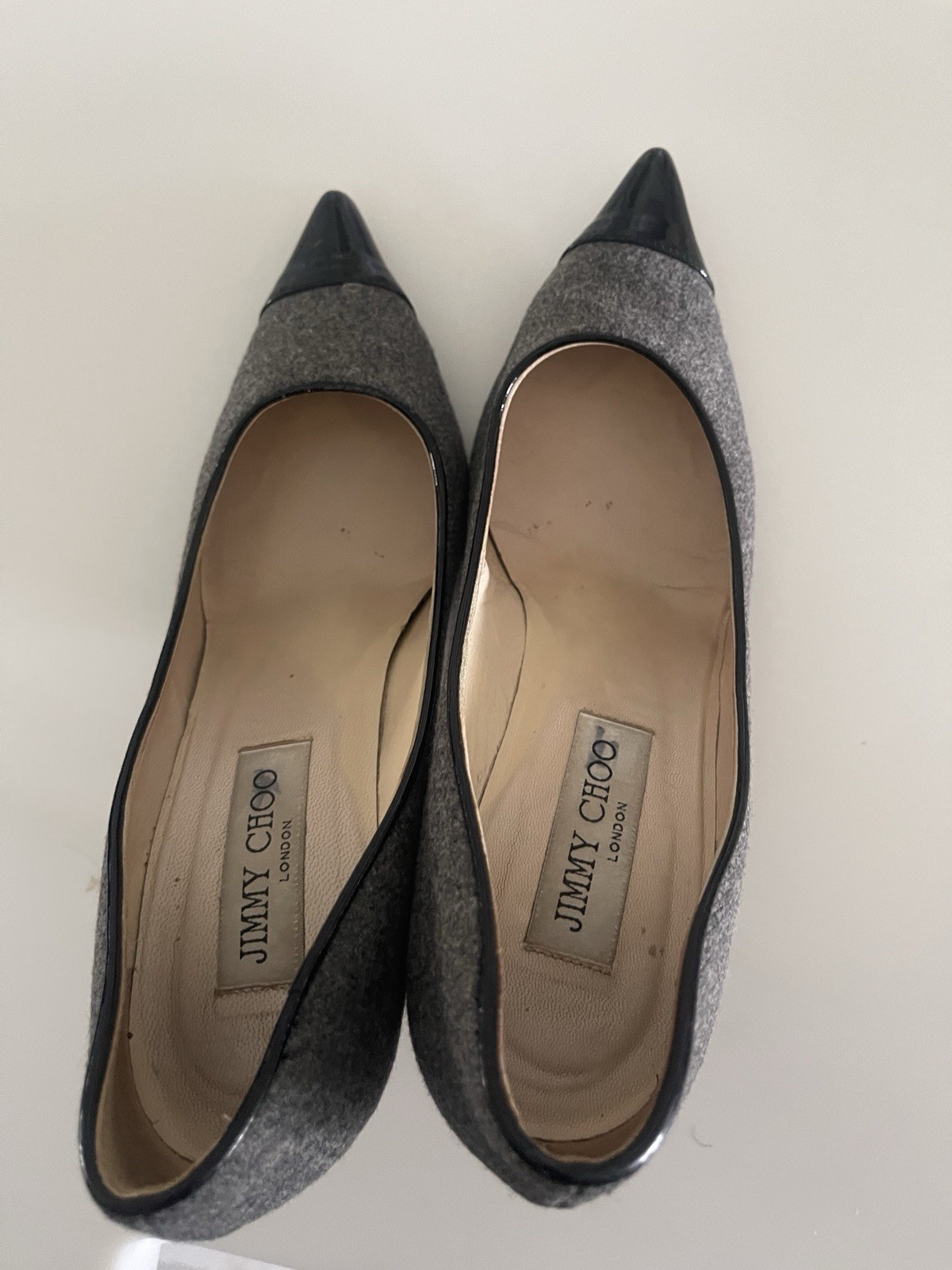 Jimmy Choo London Gray Wool Pointed Toe Pumps EU 37 US 7 Designer Classic Heels