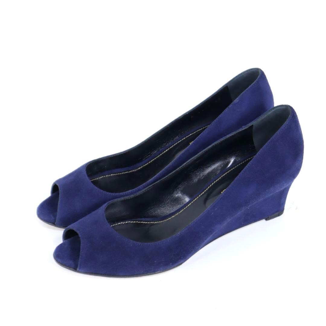 Sergio Rossi Suede Open Toe Wedge Pumps Blue Size 37 F/S