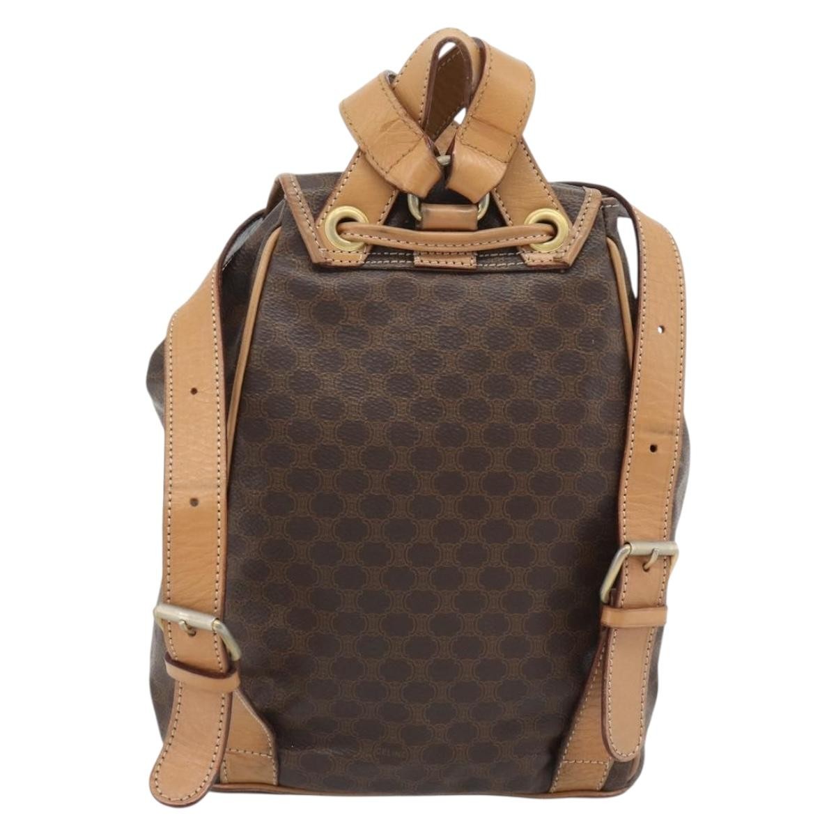 CELINE Macadam Canvas Backpack PVC Leather Brown Gold Auth bs35270
