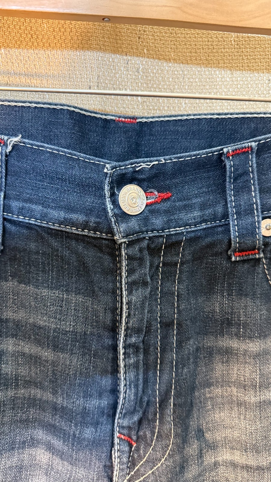True Religion Straight Flap Red Stitch Dark Wash Jeans Mens 36×27