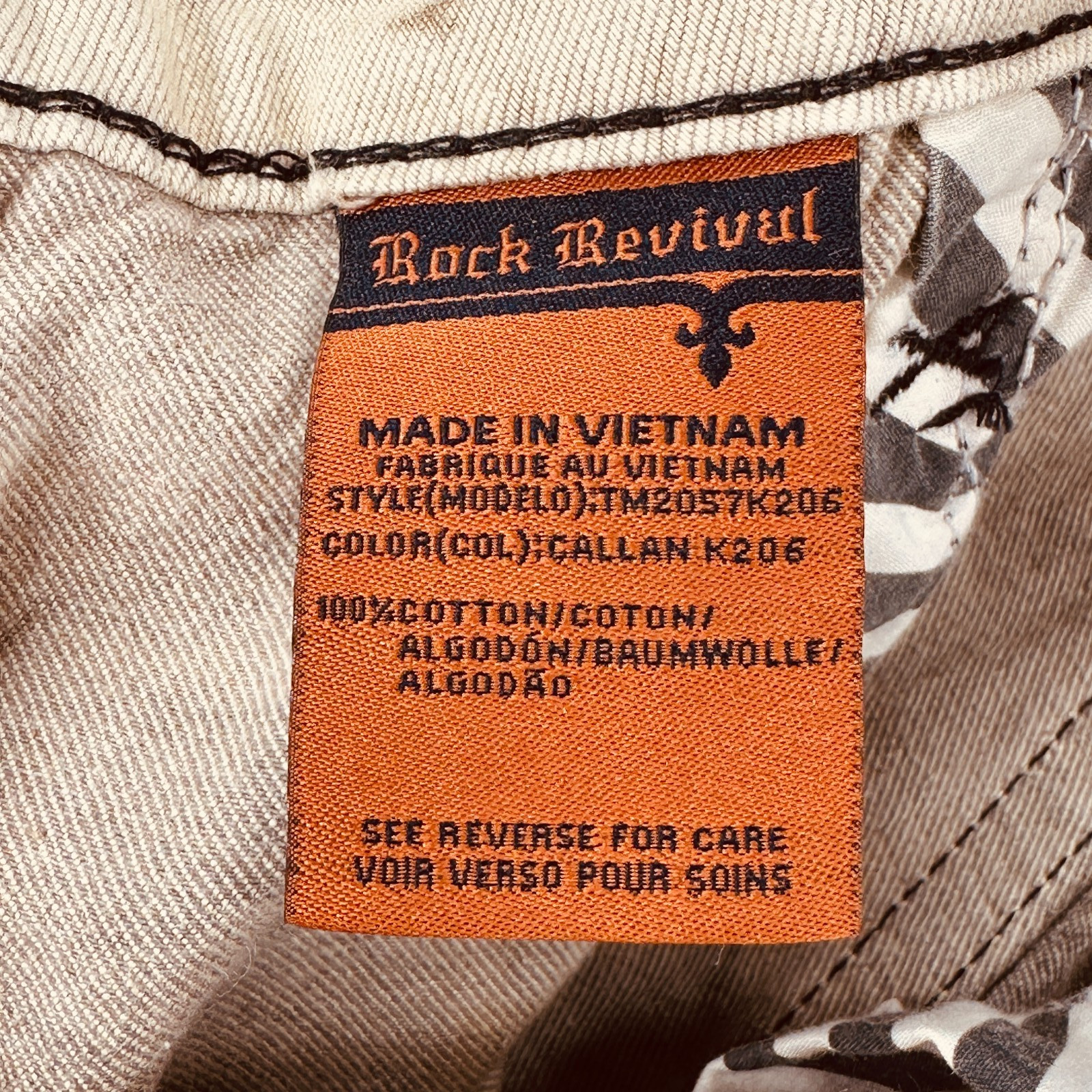 Rock Revivial Callan Biker Beige Jeans Acid Distressed Embroidery Size 38 x 33