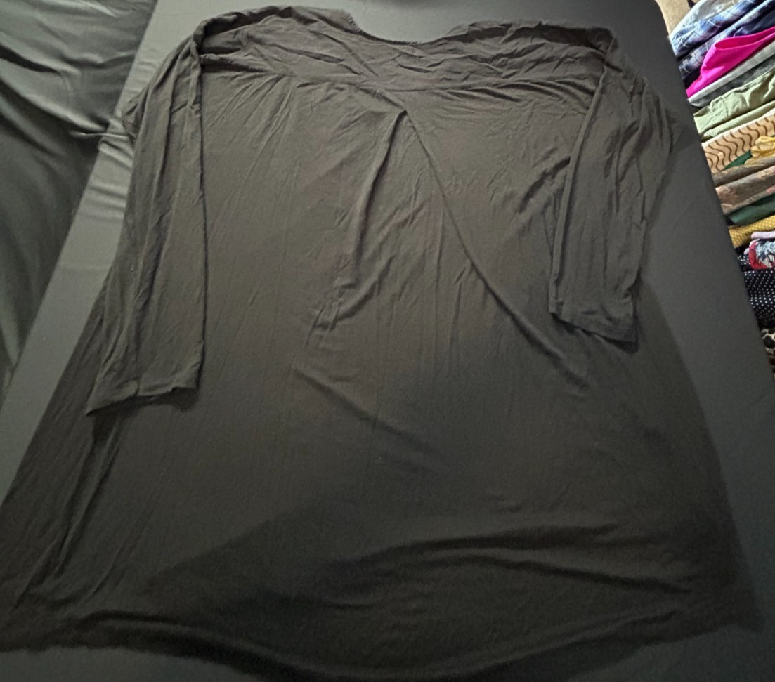 Lane Bryant 18 20 Plus Black Mixed Media Blouse Stitching Pleated Back 7/8 Slv