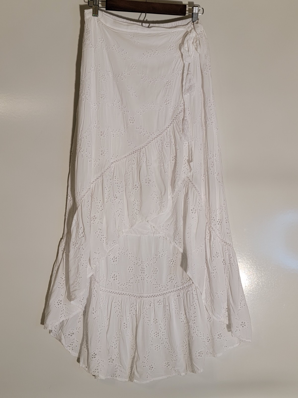 YFB Set Womens Medium White Eyelet Blouse & Skirt Lined 100% Rayon Hand Wash