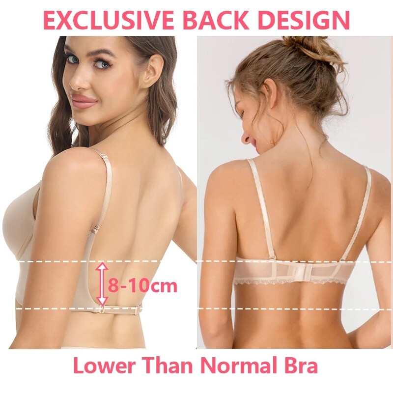 Push Up Bra Backless Women Low Cut Plunge Invisible Seamless Deep U Lingerie Hot