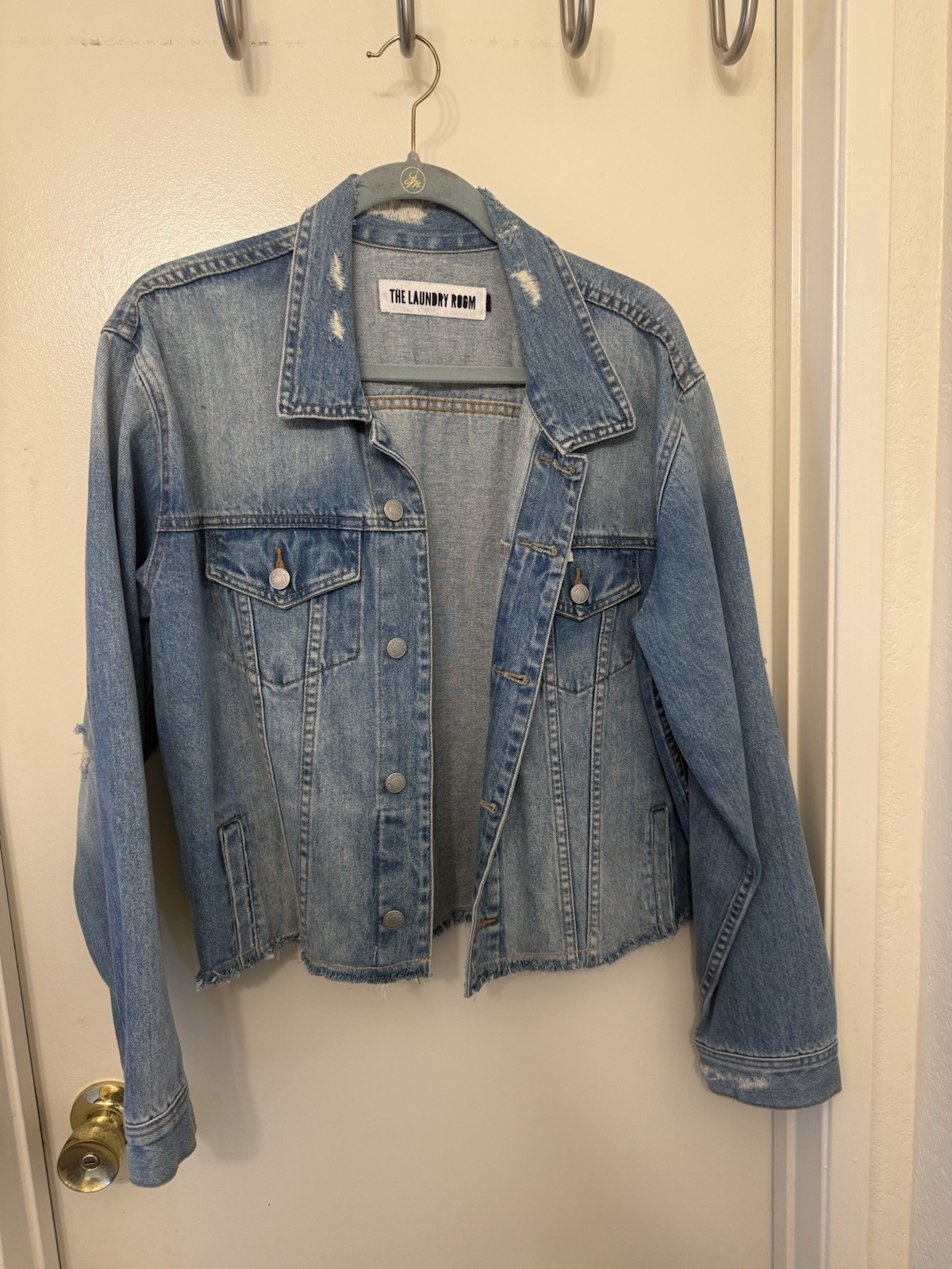 The Laundry Room Women’s Blue Distressed Button Jacket w/ Pockets Size M