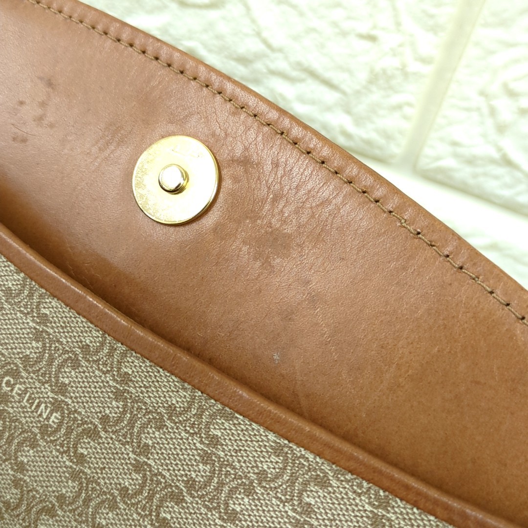 Authentic CELINE Macadam Clutch Bag PVC Leather Brown Vintage Macadam Handbag