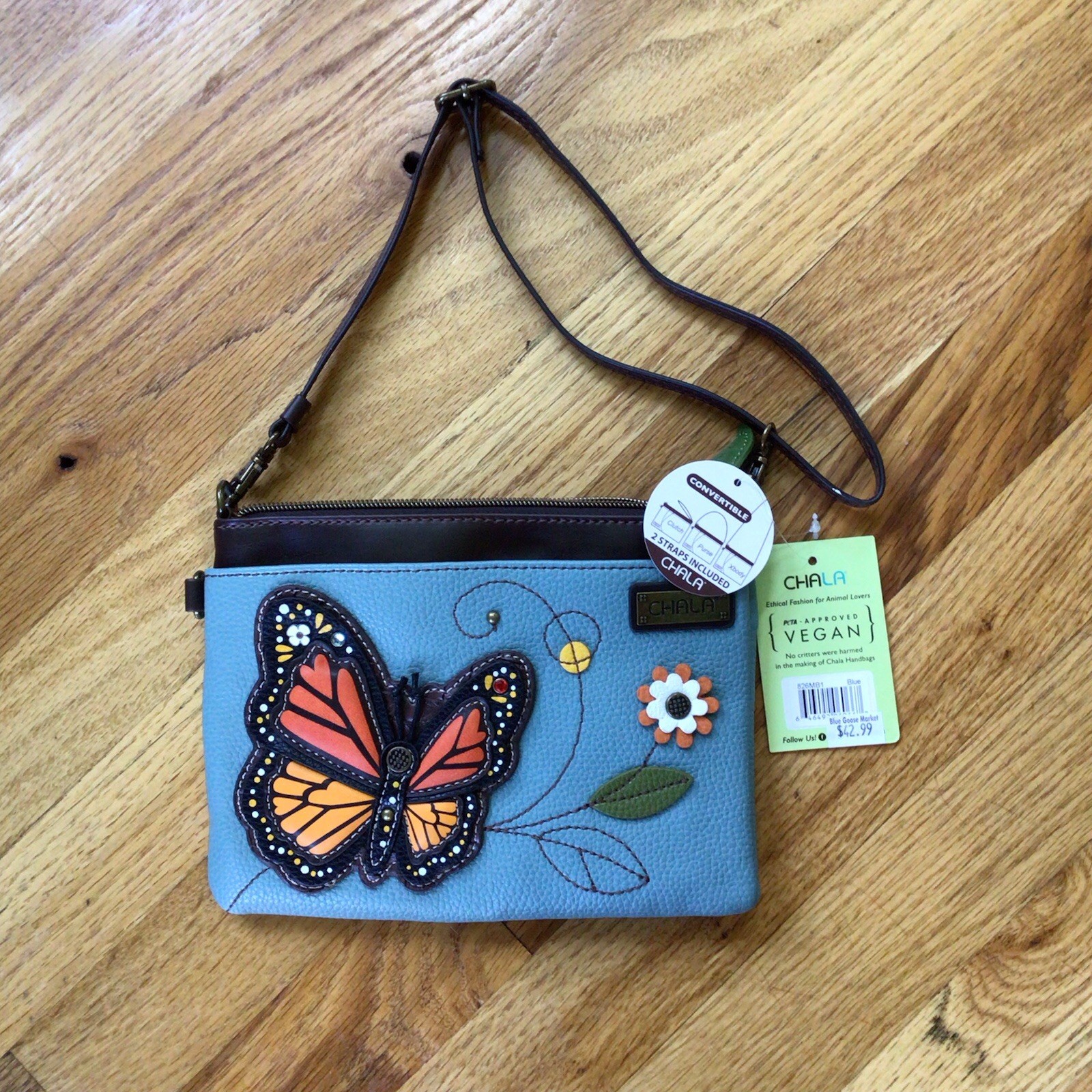 NWT CHALA BUTTERFLY CROSS BODY BAG TURQUOISE COLOR It Measures 8.5×6 Inches