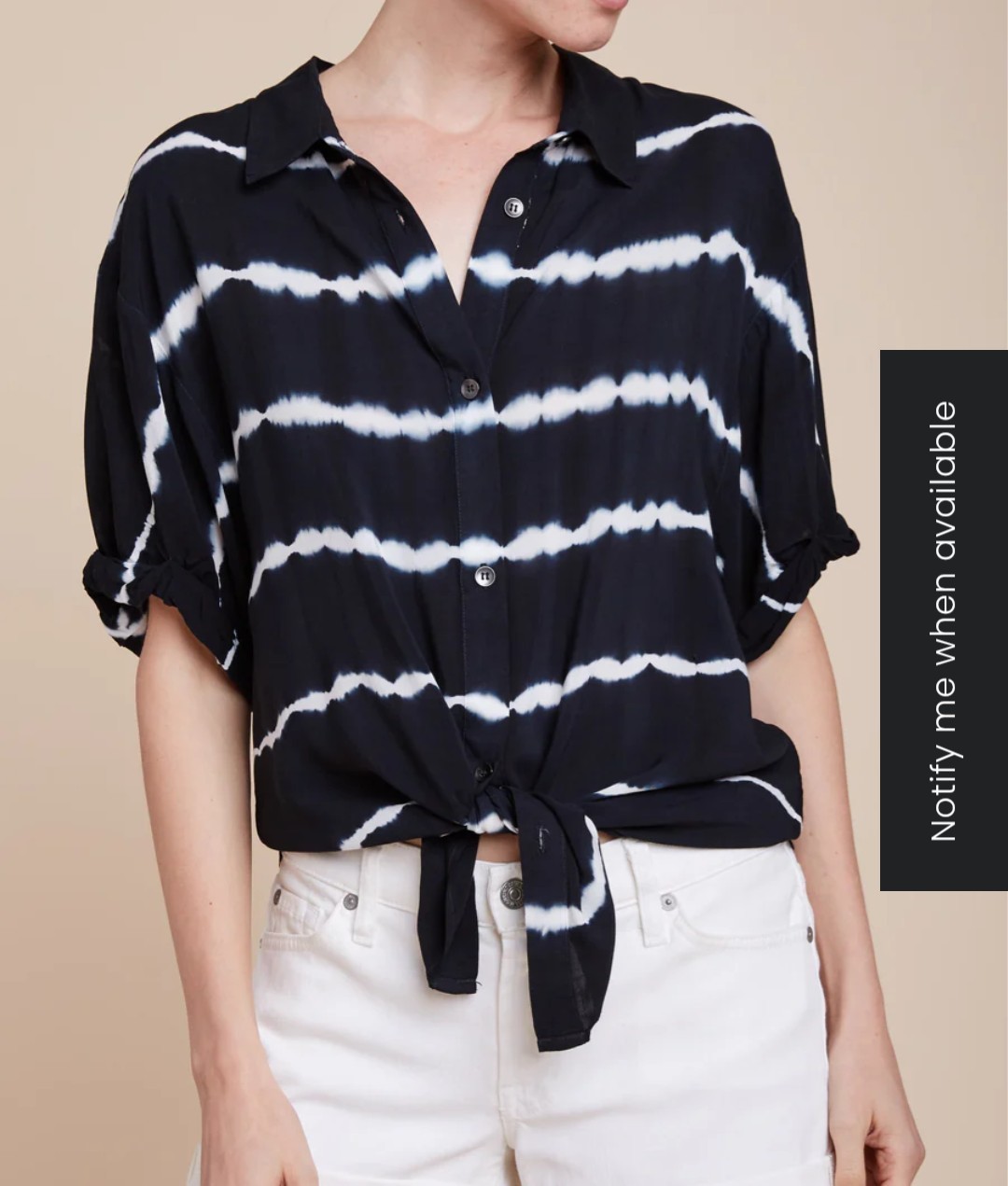 Splendid Women’s M Black & White Striped Collared Short Sleeve Button Blouse