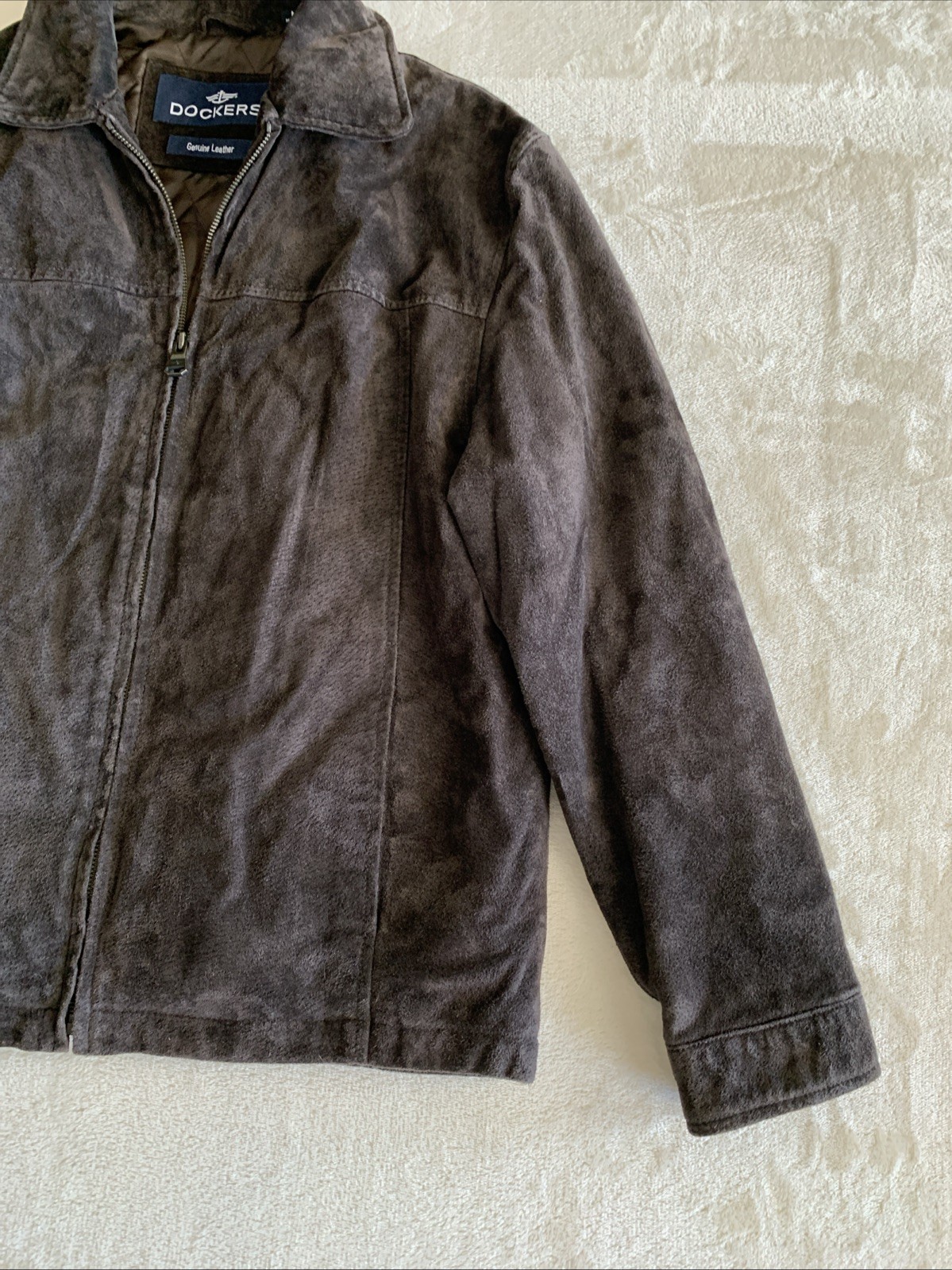 Dockers Premium Mens Suede Leather Coat – Dark Brown – Size Medium Preowned