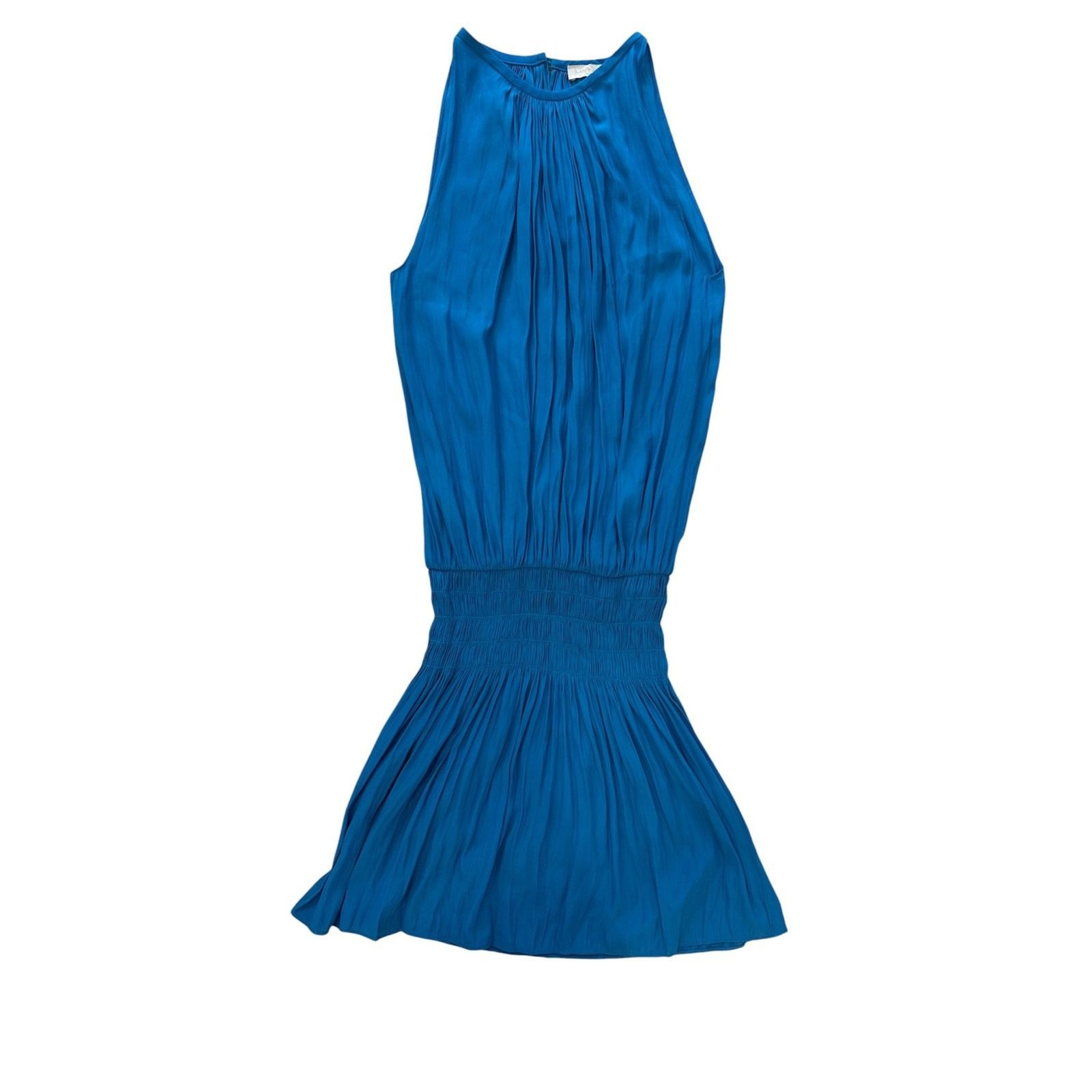 Ramy Brook Paris Smocked Blouson Sleeveless Mini Dress Blue Medium