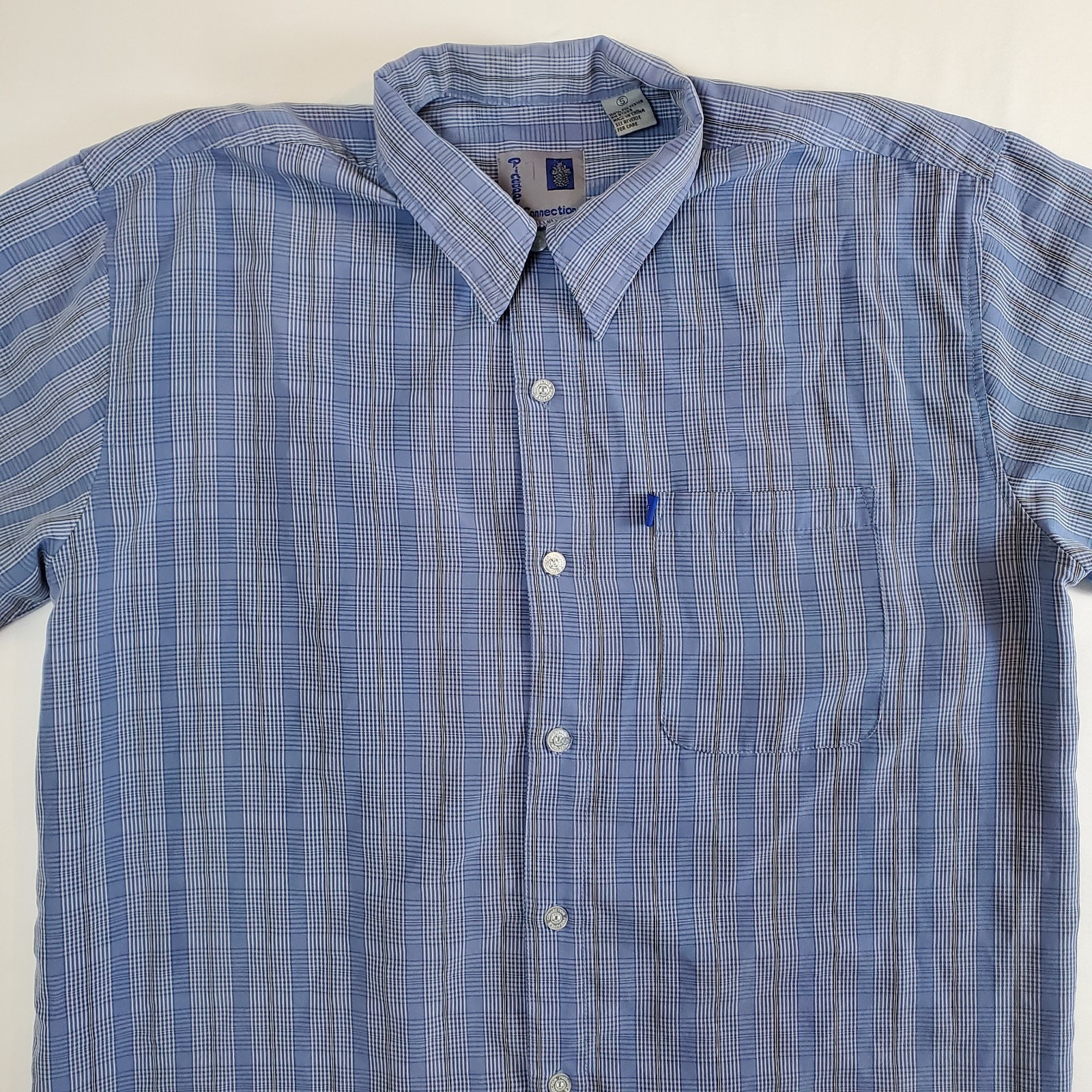 Pineapple Connection Blue Plaid Polyester Small Button-Up Casual Beach Shirt Top