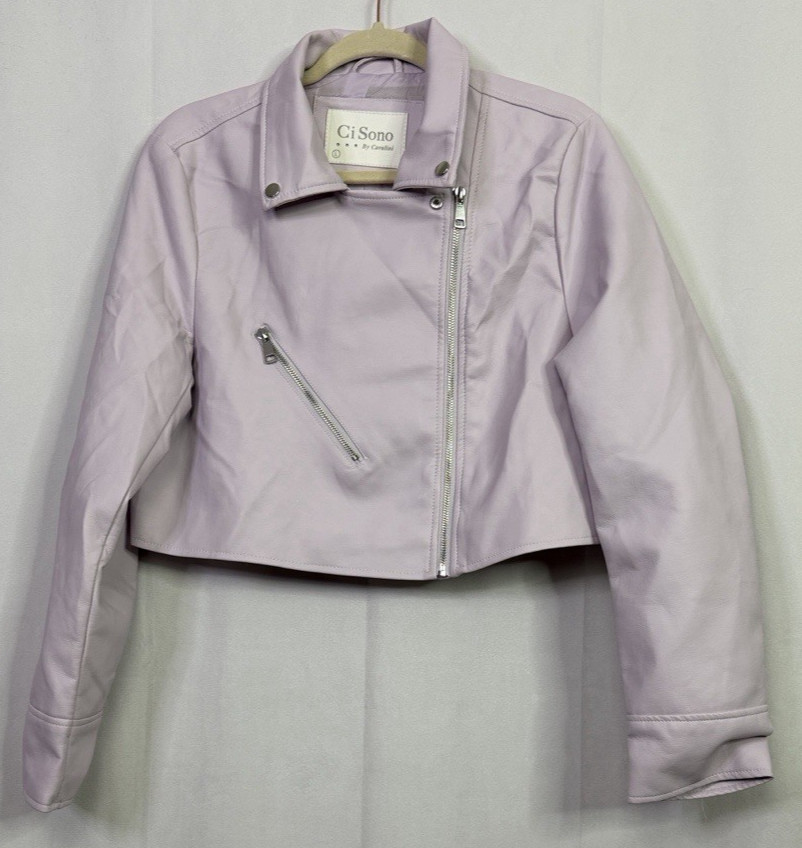 CI SONO By CAVALINI Jacket Womens Large 100% Vegan Leather Lined Moto Lavender