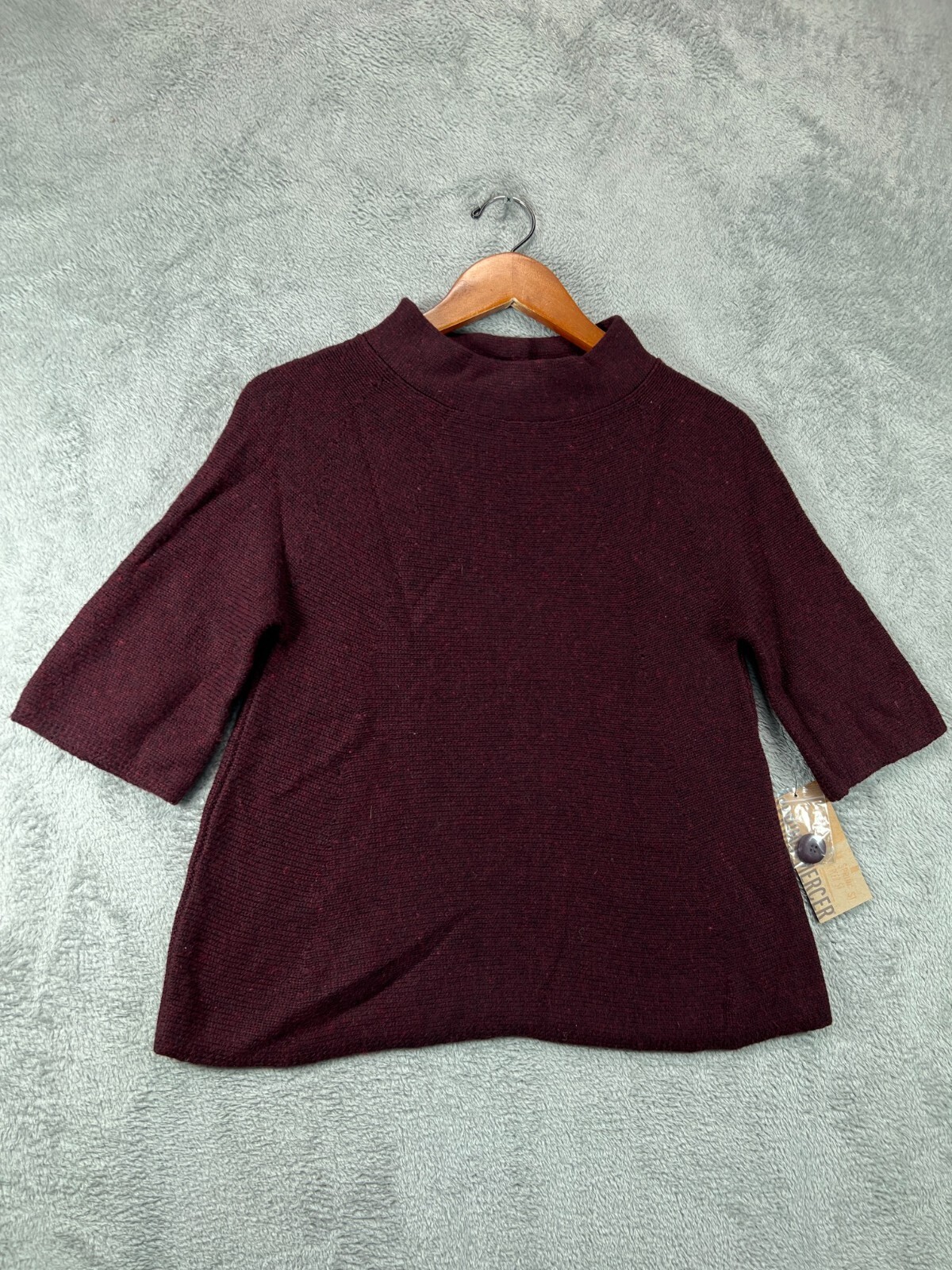 NWT Spring + Mercer Womens Medium Red Wool Blend Tops Mock Neck Half Sleeve
