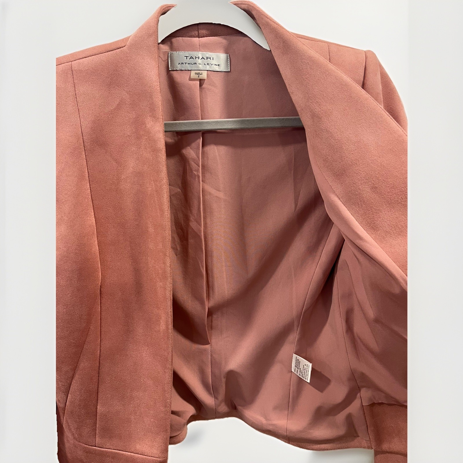 Tahari Arthur S. Levine Pink Faux Suede Open Front Blazer Jacket Size 2