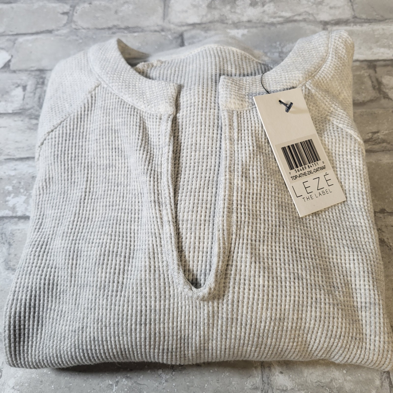 Leze the Label Athena Sweater Oatmeal Waffle 2XL Womens V Neck Banded Hem