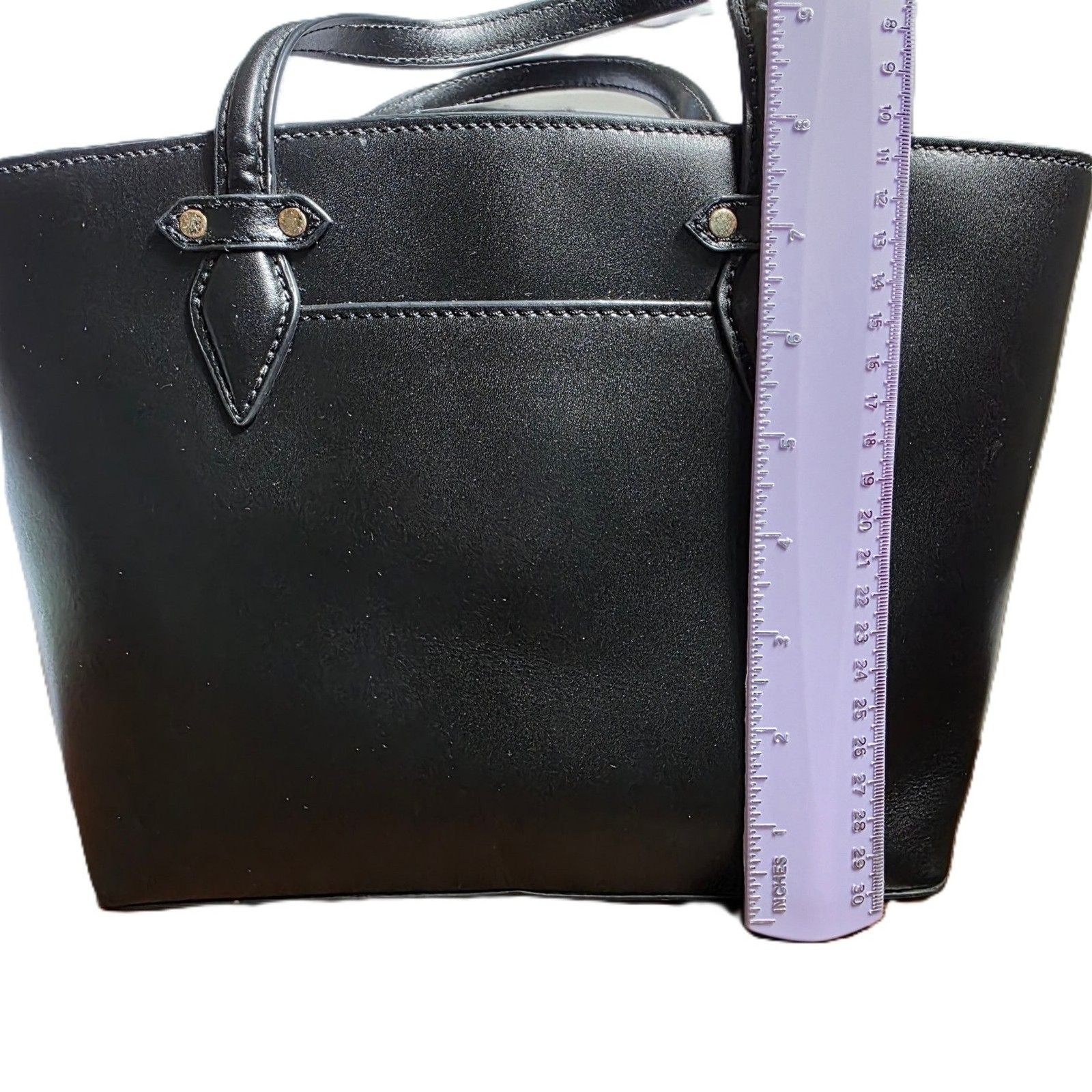 Rachel Genuine Leather Black Medium Tote Handbag Top Handle EUC