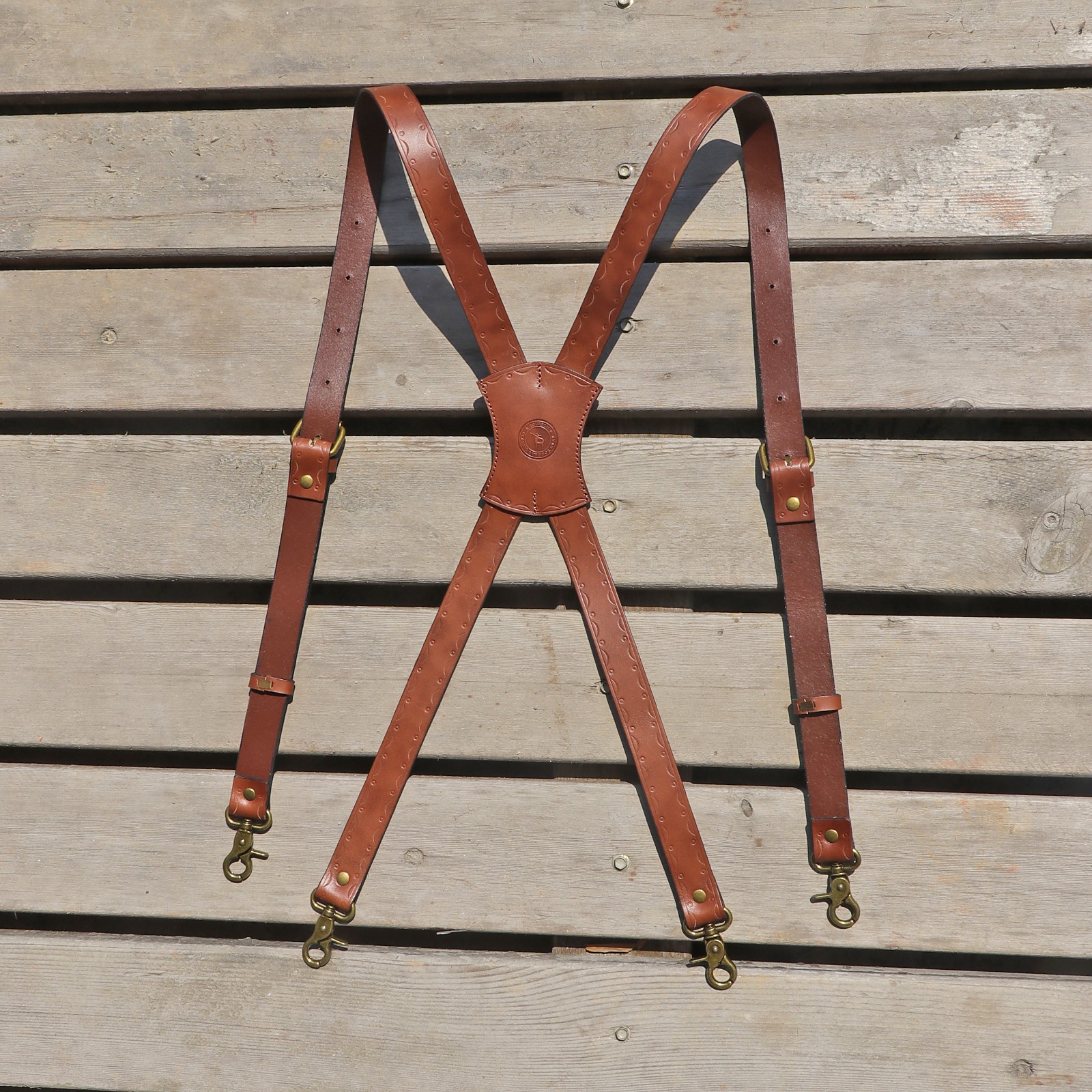Vintage Leather X-Back Men Suspenders – Adjustable Heavy Duty Metal Hooks Casual