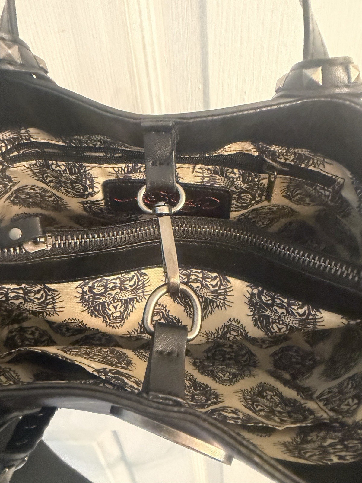 Ed Hardy Black and Pink Skull Shoulder Bag