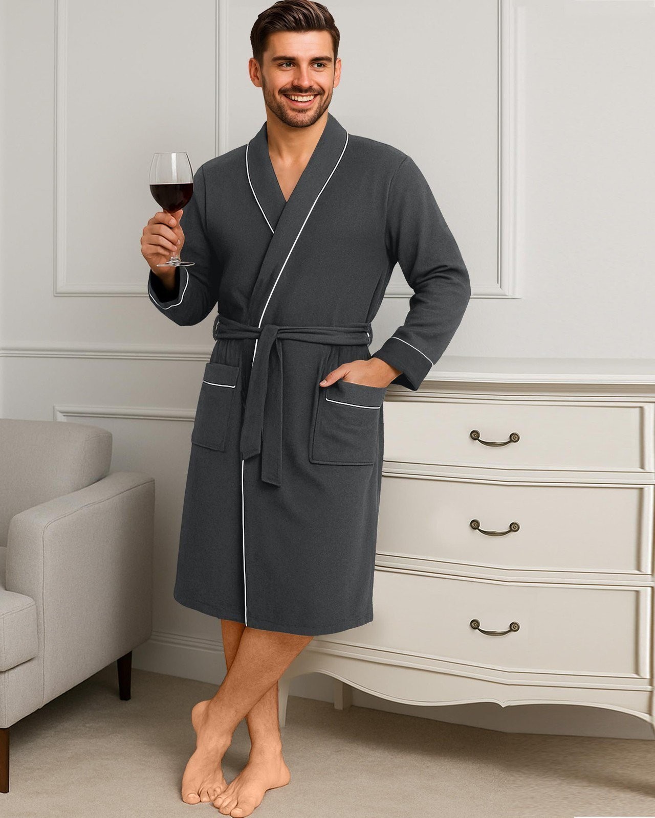 NY Threads Men’s Robe Cotton Blend Knit Bathrobe, X-Large, Dark Heather Grey