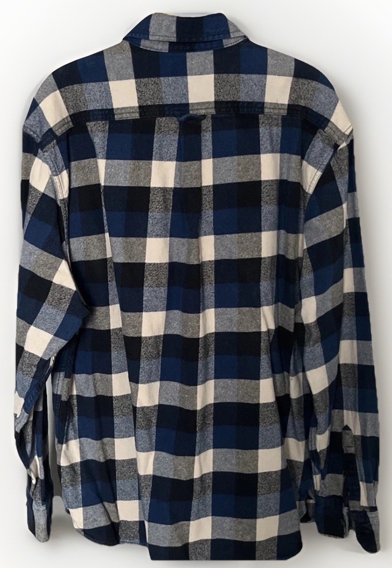Mens Heavyweight Buffalo Plaid Flannel Shirt L Blue Button Front Lumberjack