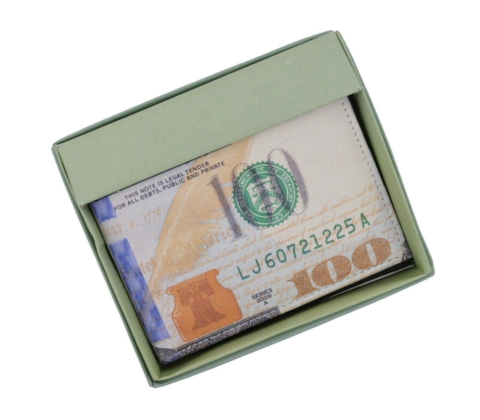 Men’s US 100 Dollar Bill Leather Bifold Card Photo Holder Wallet Handbag Purse