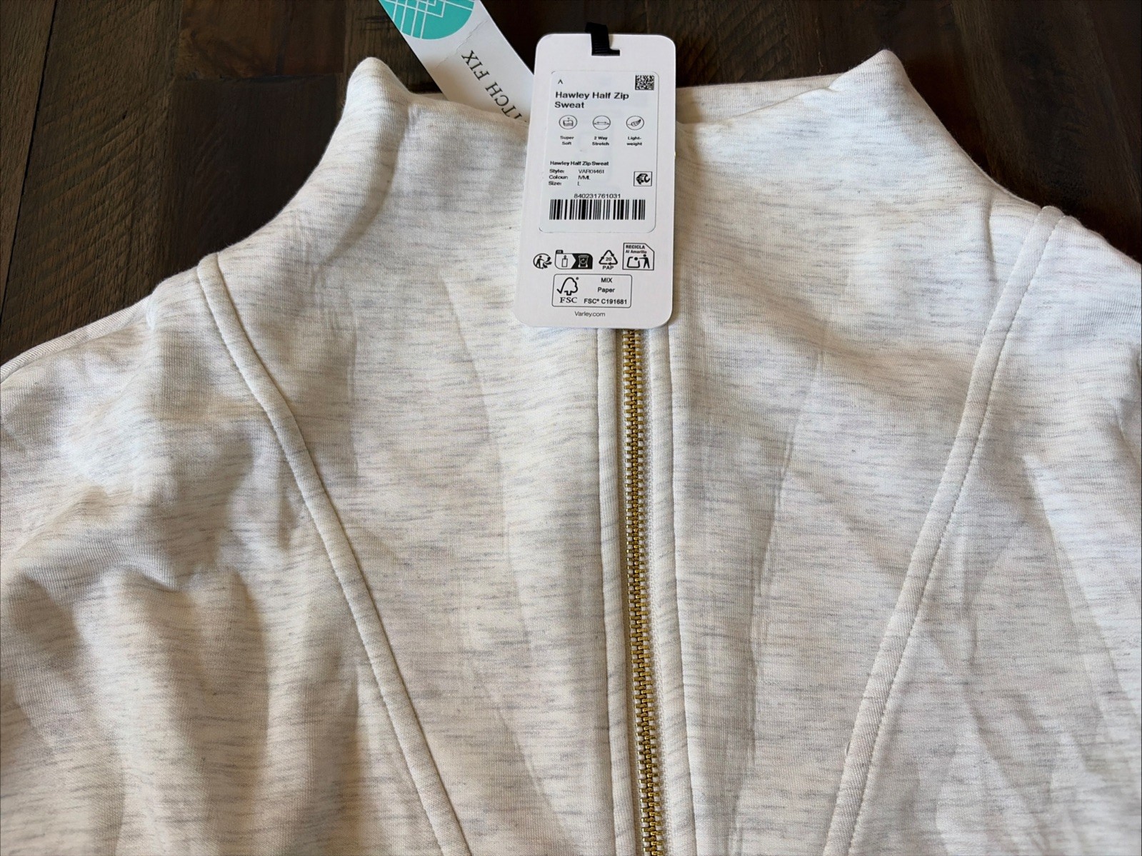 Varley Hawley Half Zip Sweatshirt Size Large NWT Off White/ Grey