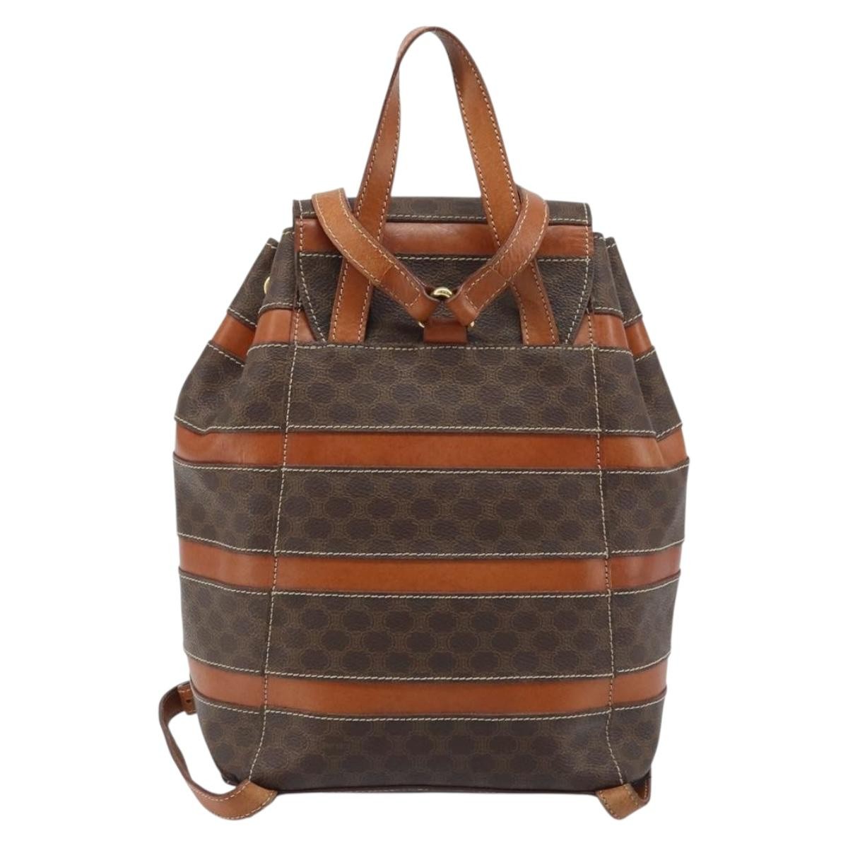 CELINE Macadam Canvas Backpack PVC Leather Brown Gold Auth gh1897