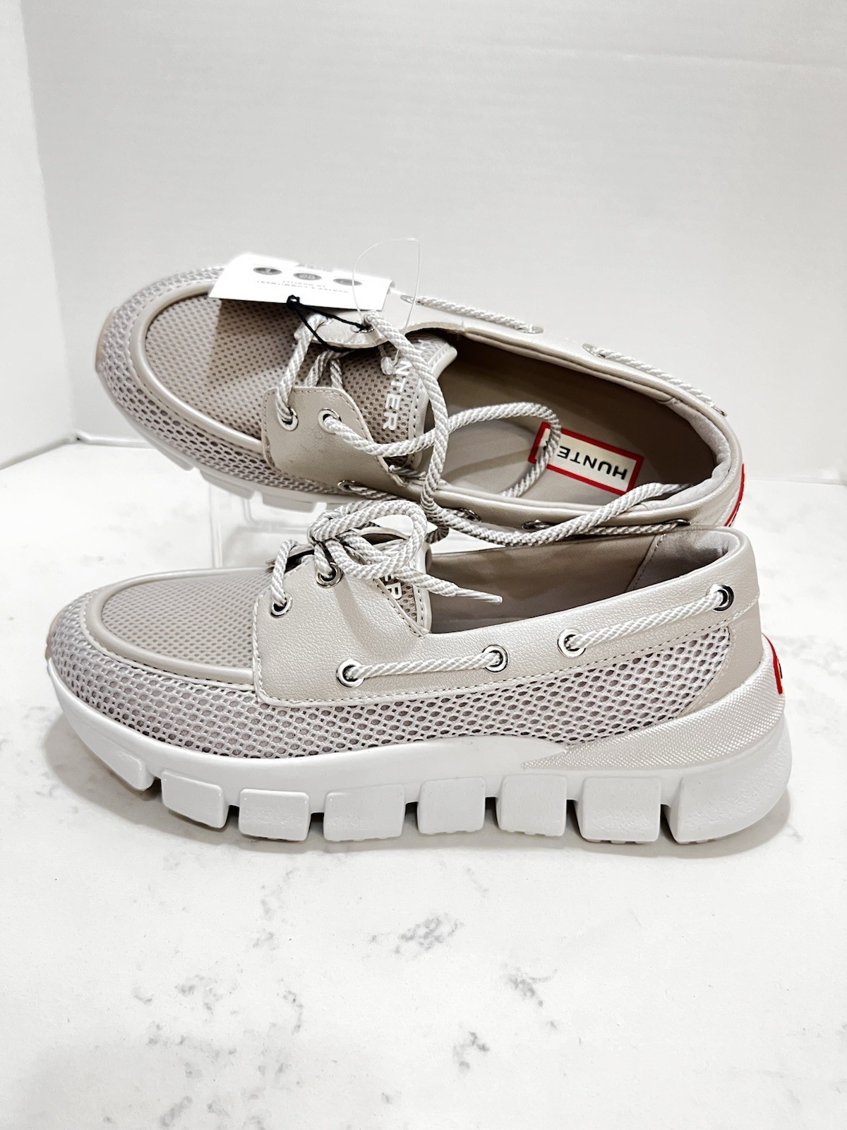 Hunter Neutral-Tone Mesh and Leather Chunky Boat Sneakers