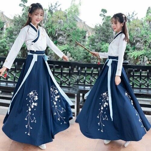 Chinese Dress Korean Hanfu White Blue Men Women Dress Cosplay Embroidery Kimono