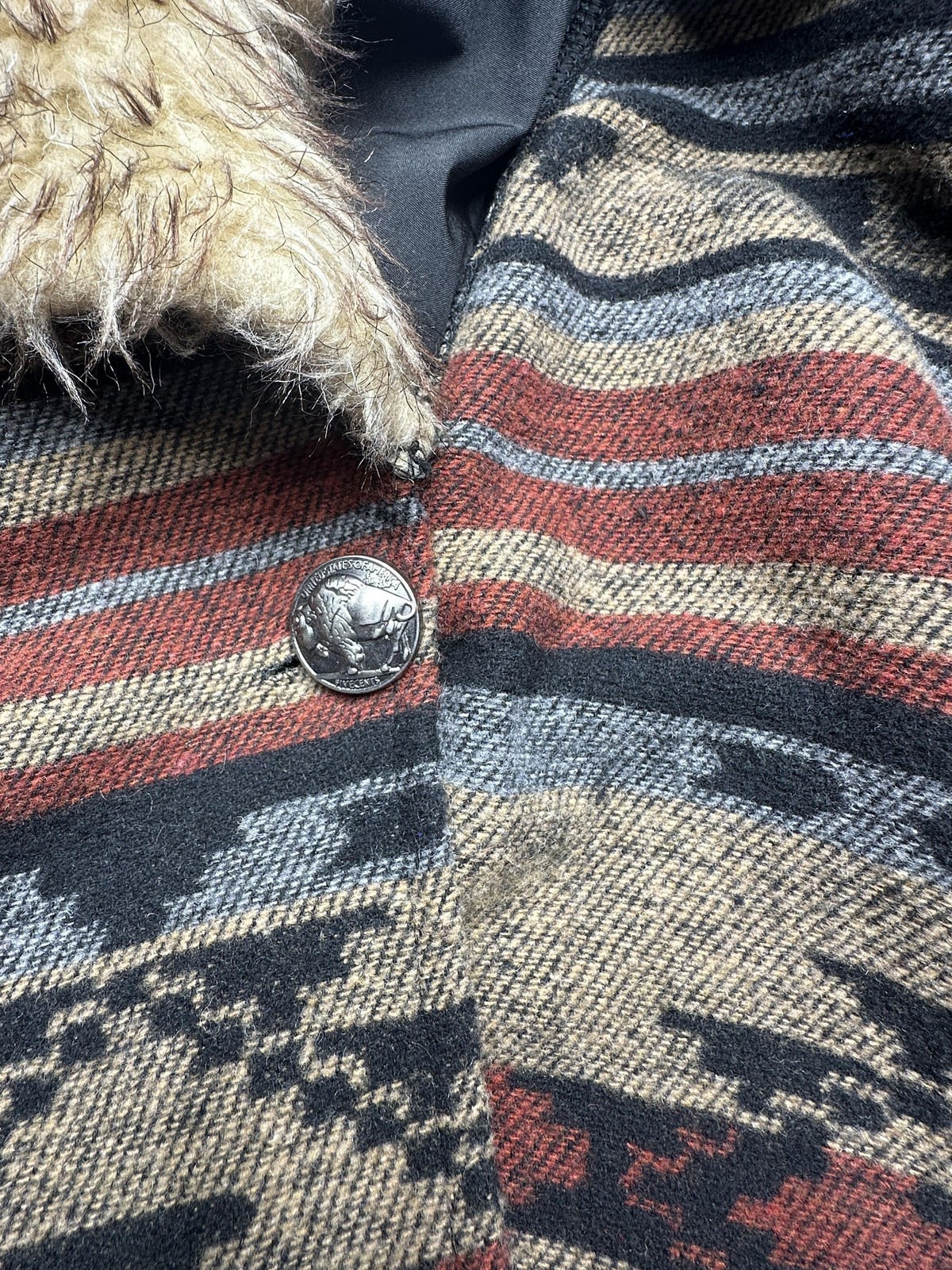 Lucky & Blessed Coatigan Womens 2X Beige Aztec Western Faux Fur Collar Cuffs