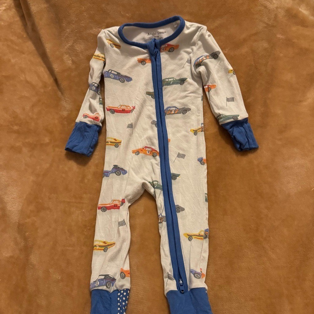 Angel Dear Race Car Bamboo Viscose Zippy Sleeper Blue White 0-3M