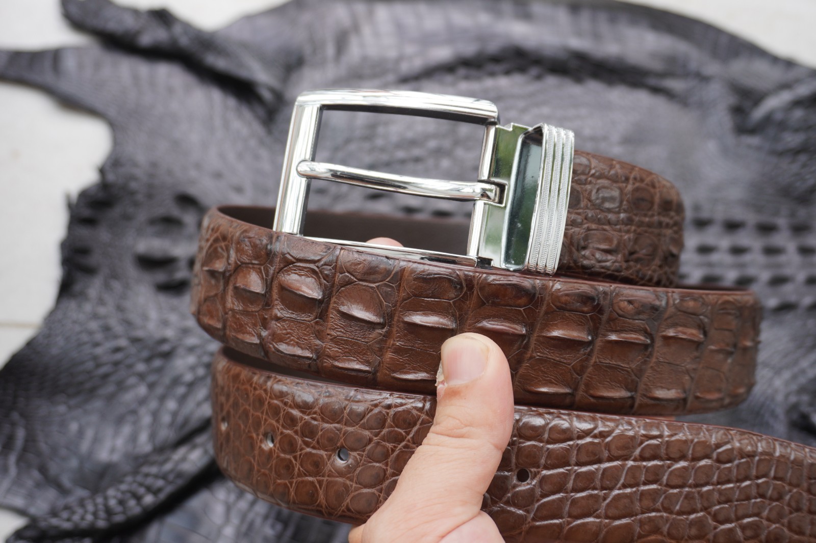 Brown Genuine CROCODILE Hornback LEATHER Skin Men’s Belt W 1.3 inch #M16