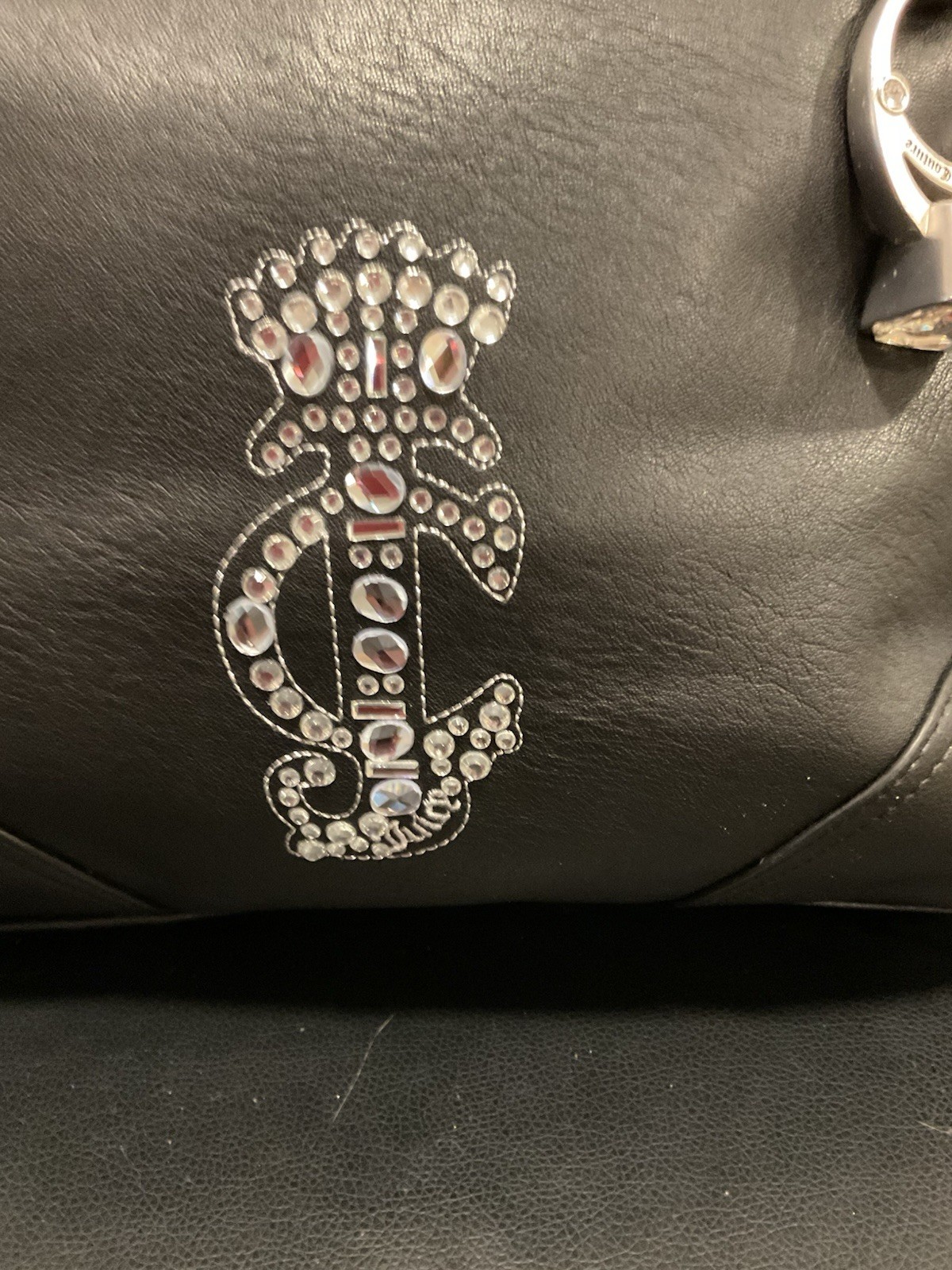 JUICY COUTURE Black Drawstring Tote JJBag Double Handles Rhinestone Crown